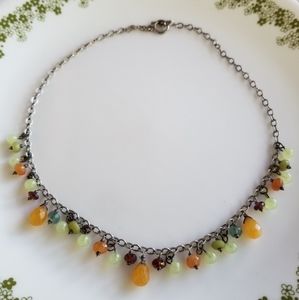 A sterling silver and semi precious stones fringed necklace